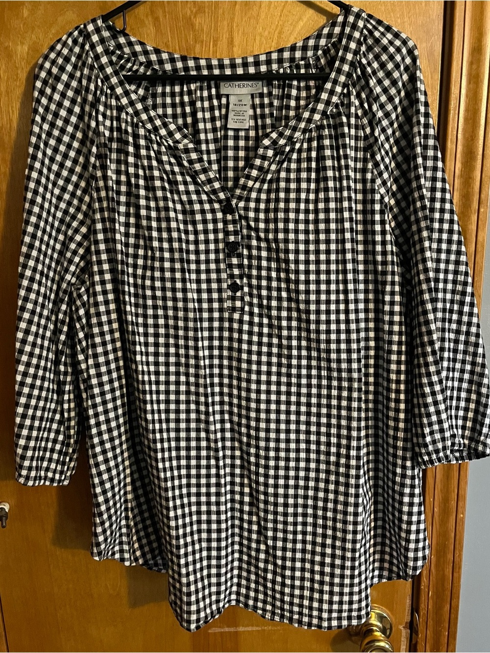 Catherines Black & White Gingham Button-Front Tunic